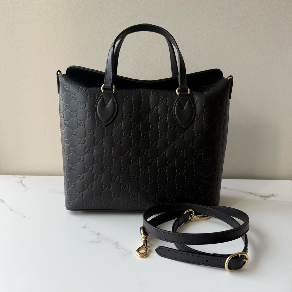 Gucci Black Embossed Leather Tote